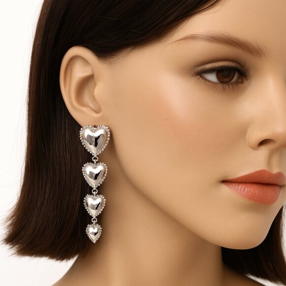 Mixit Silver Heart Drop Dangle Earrings – Hypoallergenic Women's Fashion Jewelry - Picture 1 of 8